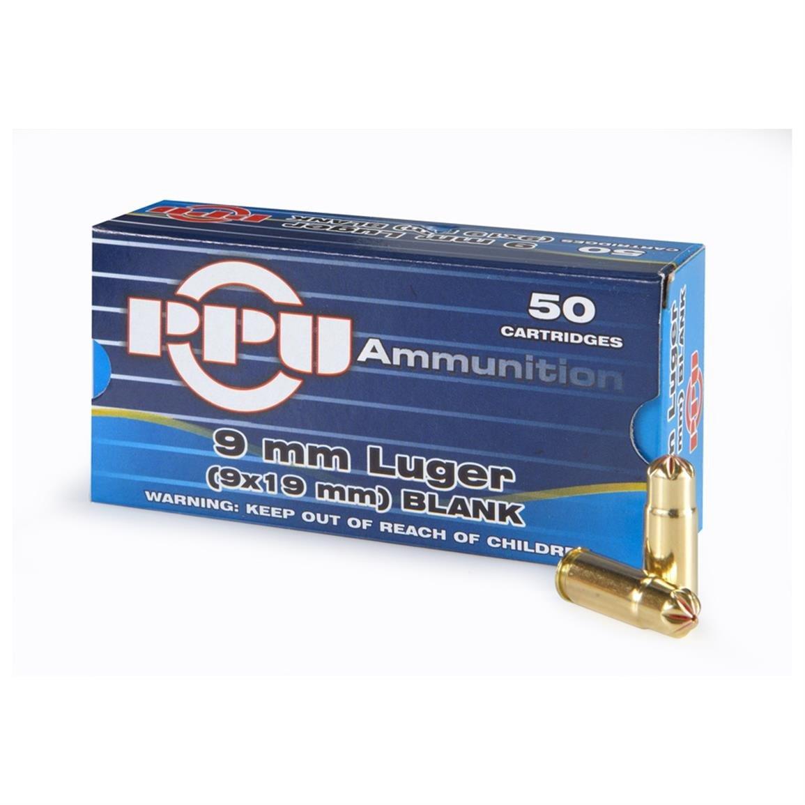 PPU PPB9L 9mm Luger Blank Ammo, 50 Rounds