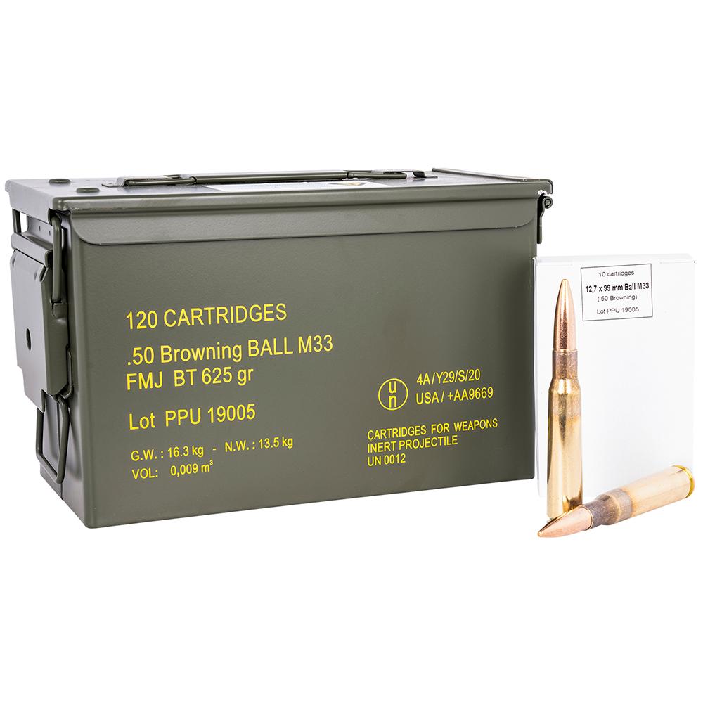 PPU Rangemaster .50 BMG 625gr FMJ 2940 fps Brass Metal Can 120 Rounds