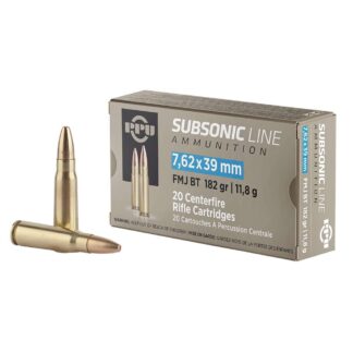 PPU Subsonic 7.62 x 39mm 182gr FMJ Boat Tail, 20 Rounds