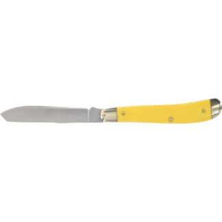 Old Timer 1180011 Gunstock Trapper Folding Knife, 3 in Stainless Steel Blade, Yellow Handle