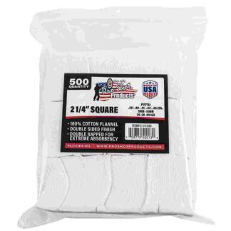 Pro-Shot 2 1/4" Square Cotton Flannel Cleaning Patches, .38-.45 Cal / .20-.410 Ga, 500 Count