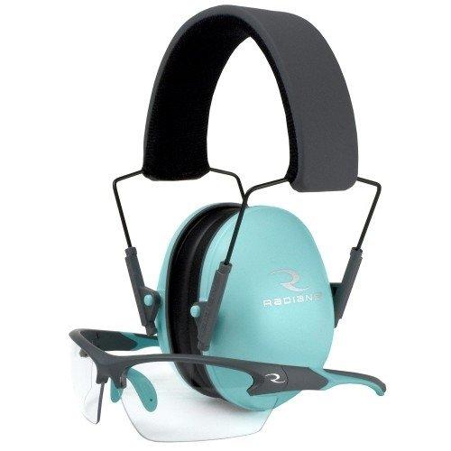 Radians Lowset Ladies Range Combo 21dB Ear Muffs and Charcoal/Teal Shooting Glasses with Clear Lens