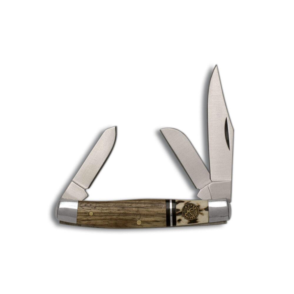 Rock Ridge Outdoors Roper Stockman Laredo 3-Blade Trapper Knife, Stag/Wood, 4.5 in