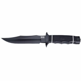 SOG Tech Bowie Fixed Blade Knife 6.4" AUS-8A, Black Hardcased TiNi, Kraton Handle