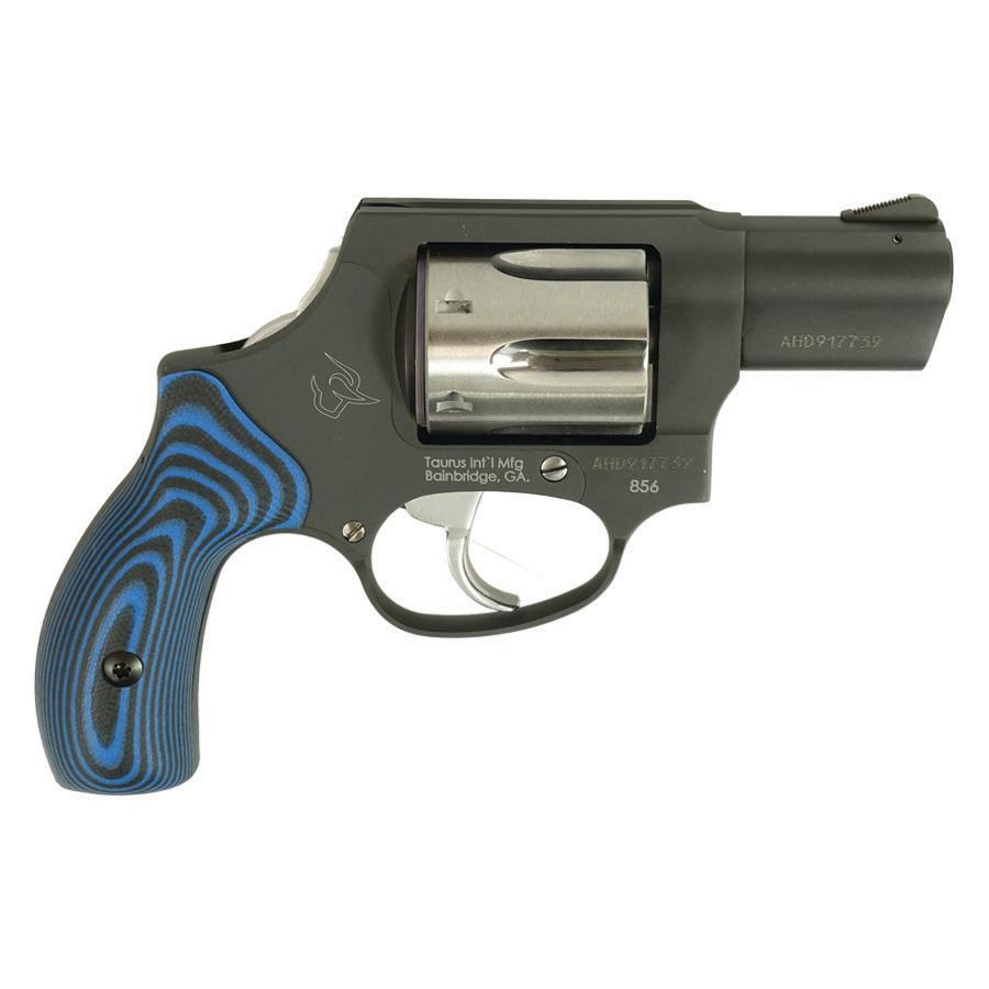 Taurus 856 DA/SA .38 Special +P 2in Barrel 6 Rounds Matte Black with VZ Blue Grip, right side view
