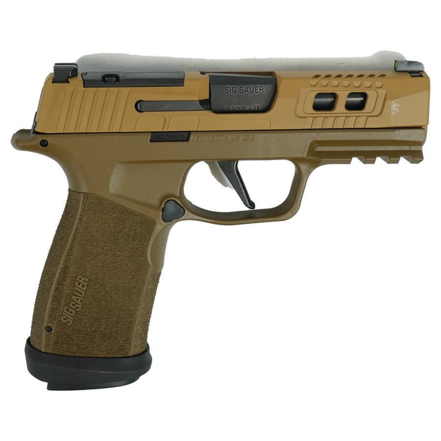 SIG Sauer P365 Two-Tone Brown XMACRO TACOPS 9mm Compact Striker-Fired Pistol, 3.7 in, 17 Rounds, right side view