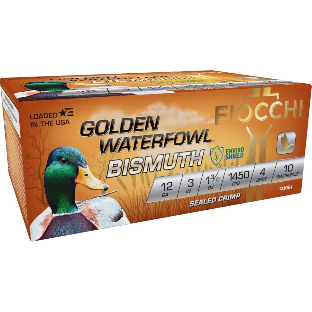 Fiocchi Golden Waterfowl Bismuth 12 Gauge 3 in #4 1-3/8 oz 10 Rounds Per Box