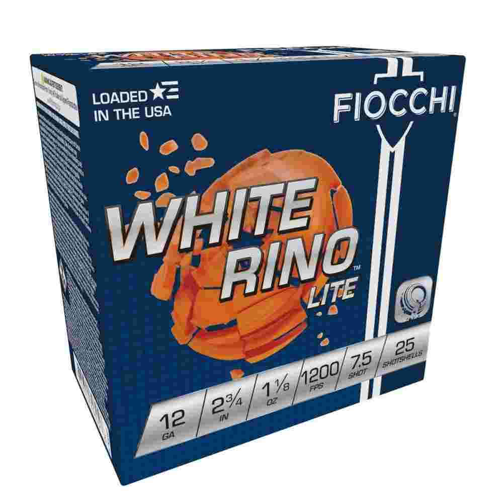 Fiocchi White Rhino Lite 12 Gauge 2-3/4" 1-1/8 oz #7.5 Shot, Reduced Recoil 25 Rounds