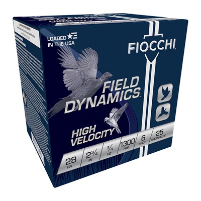 Fiocchi 28 Gauge 2.75 in 3/4 oz #6 Shot High Velocity Shotgun Shells, 25 Rounds