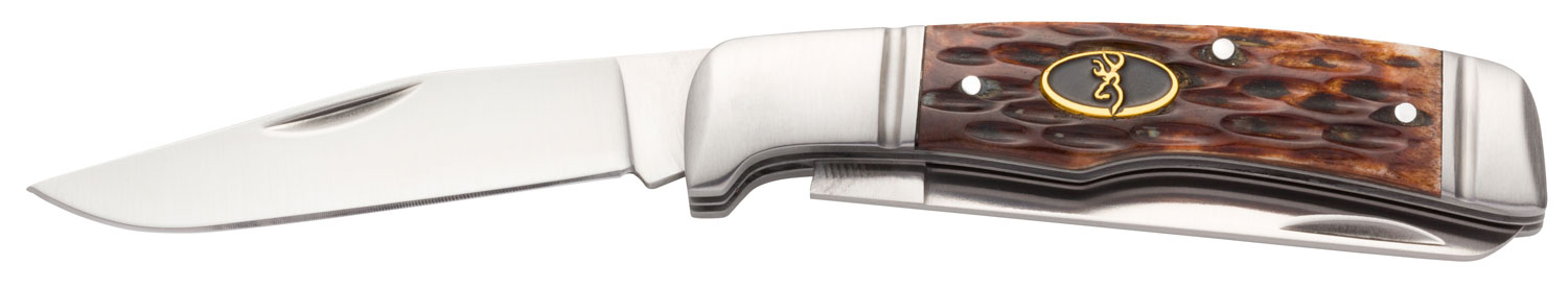 Browning Joint Venture 2.88 in Folding Knife, 8Cr13MoV SS Blade, Brown Jigged Bone Handle