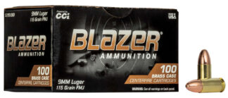 CCI 51991BB Blazer Brass Handgun 9mmLuger 115gr Full Metal Jacket 100 Per Box/5 Case