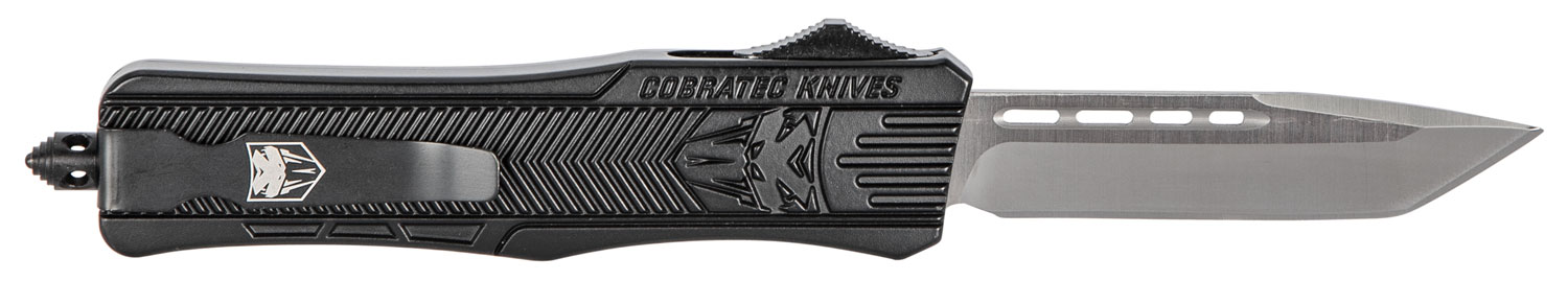 Cobratec Knives CTK-1 Medium OTF Tanto 3 in D2 Steel Blade, Black Aluminum Handle W/ Glass Breaker