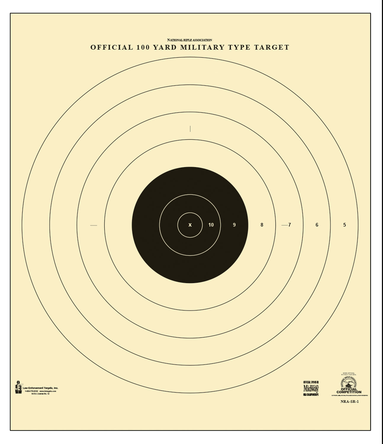 Action Target SR-1 100-Yard Sighting Military Bullseye Tagboard Hanging Target, 21 in x 21 in, Black/White
