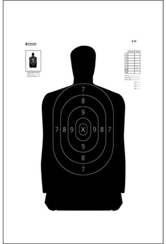 Action Target B-34 Qualification Silhouette Paper Target, Hanging, 25 Yd, 100 Per Box