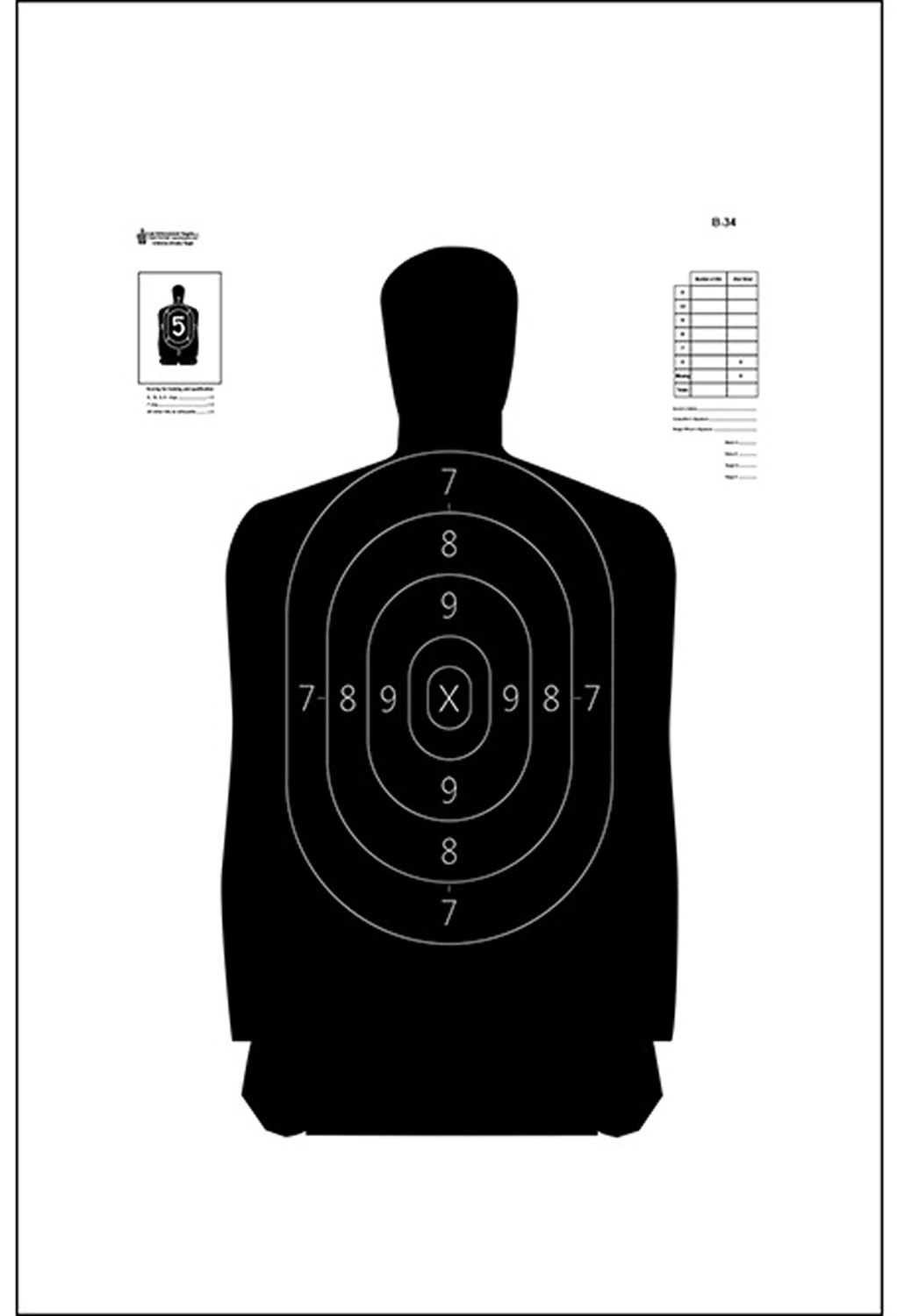 Action Target B-34 Qualification Silhouette Paper Target, Hanging, 25 Yd, 100 Per Box
