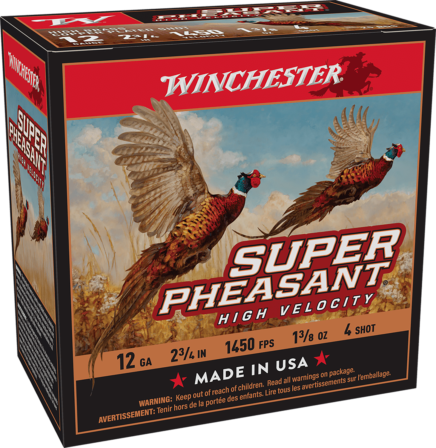 Winchester Super Pheasant 12 Gauge High Brass 2.75 in #4 Shot 1 3/8 oz, 25 Rounds
