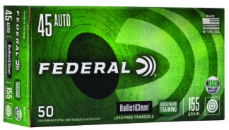 Federal BC45CT1 BallistiClean 45 ACP 155gr Frangible Lead-Free Training Ammo 50 Rounds