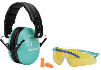 Walkers Youth/Women Folding Muff Combo, Low Profile Over-the-Head, 31 dB, Foam Ear Plugs and Glasses