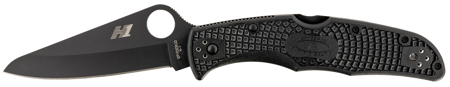 Spyderco Pacific Salt 2 Drop Point Folding Knife, 3.78 in H2 Steel Blade, Black Textured FRN Handle