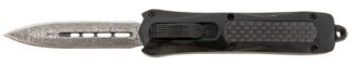 Steel River Knives MA163BDD Spartan  Mini 2.70" OTF Dagger Plain Damascus 440C SS Blade/ Black w/Carbon Fiber Inlay Aluminum Zinc Alloy Handle