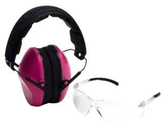 Pyramex VGCOMBO210 Low-Profile Combo Kit Clear Scratch-Resistant Lens with Pink Over-the-Head Earmuffs