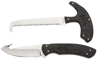 Browning Primal Combo 2-Piece Skinner Gut Hook/Saw Knife Set, 8Cr13MoV, Black Polymer