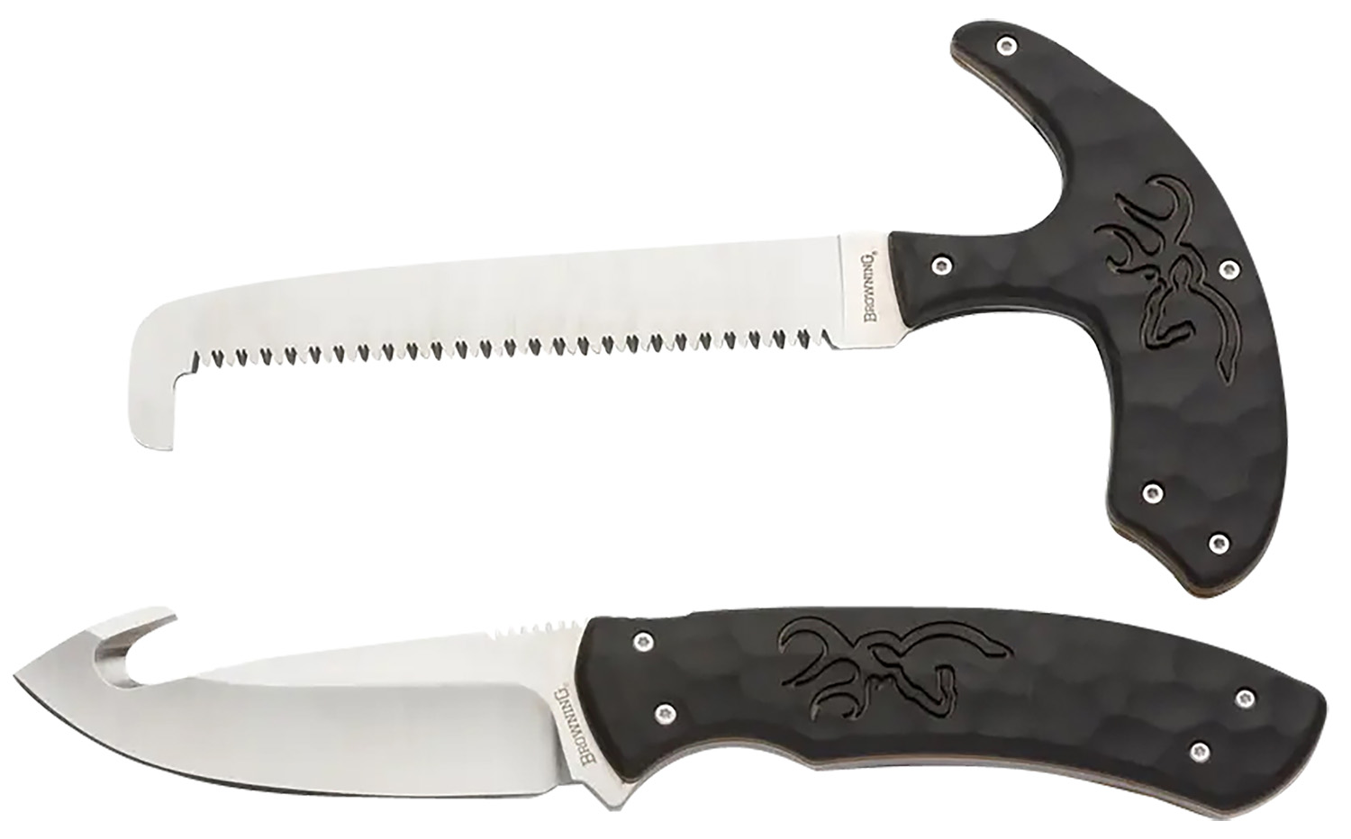 Browning Primal Combo 2-Piece Skinner Gut Hook/Saw Knife Set, 8Cr13MoV, Black Polymer
