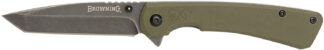 Browning Branded Rock Folder EDC Tanto Knife, 3 in 7Cr17MoV SS Blade, OD Green G10 Handle