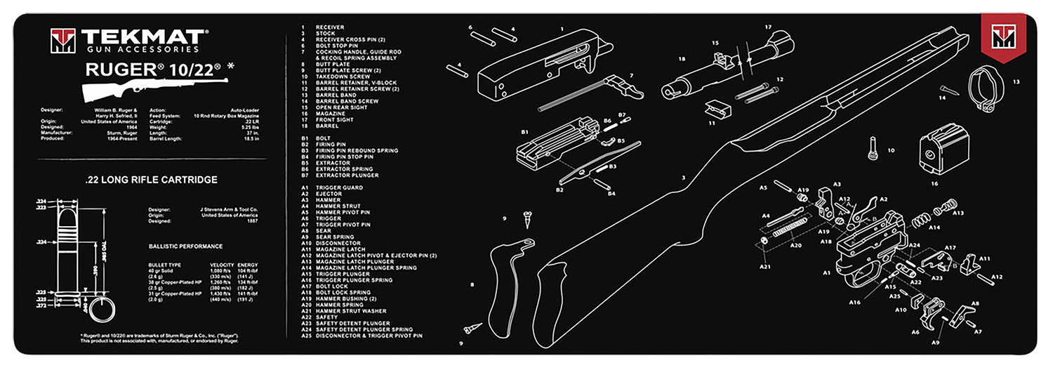TekMat Tek-R361022 36 in Cleaning Mat for Ruger 10/22, Black/White