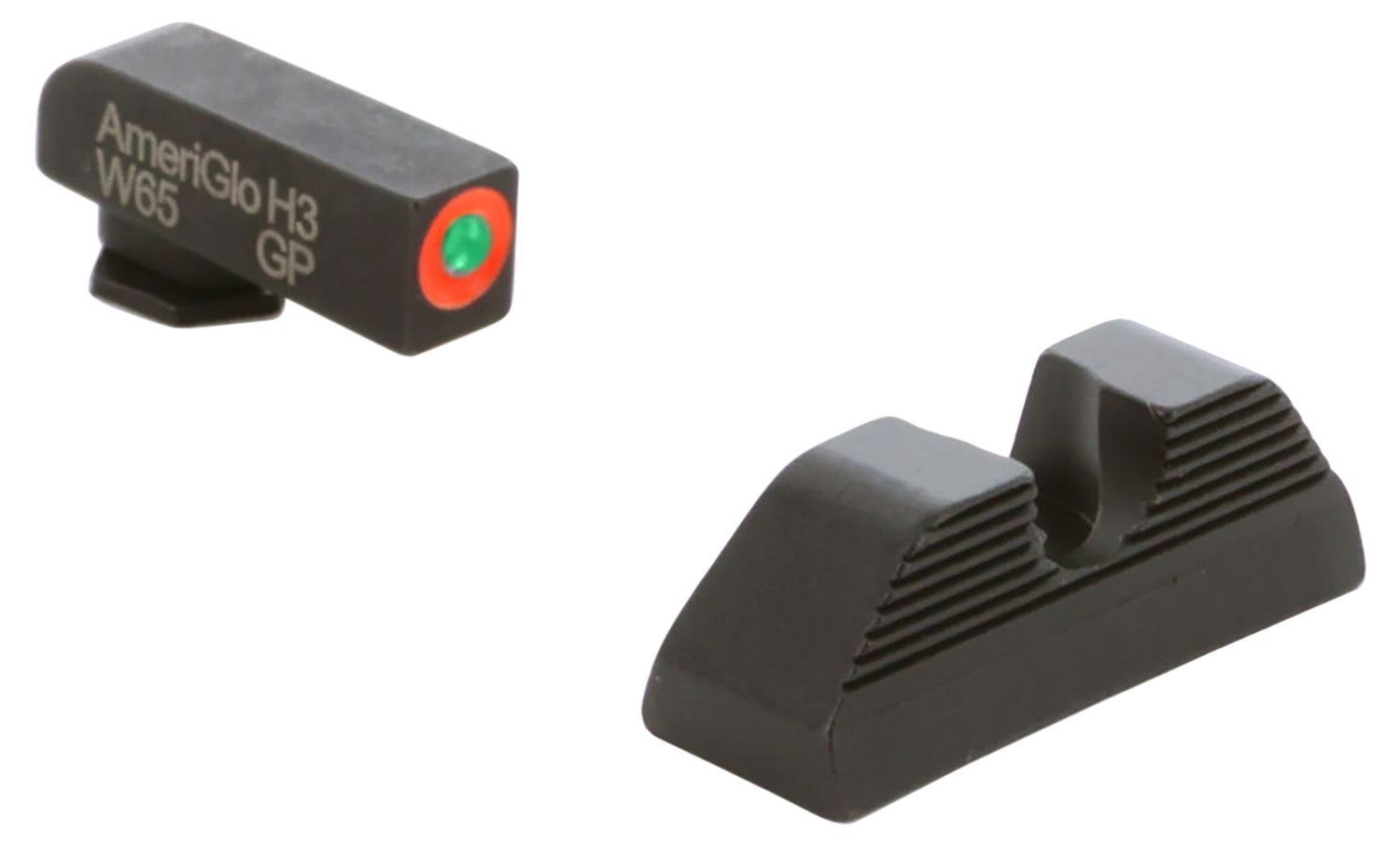 Ameriglo GL351 Protector Tritium Front/Rear Sight Set, Green Tritium, Orange Outline, Black Serrated Rear