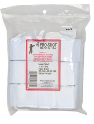 PRO-SHOT Patch 1.75" Cotton Flannel, 500 Pack, .38/6mm/7mm