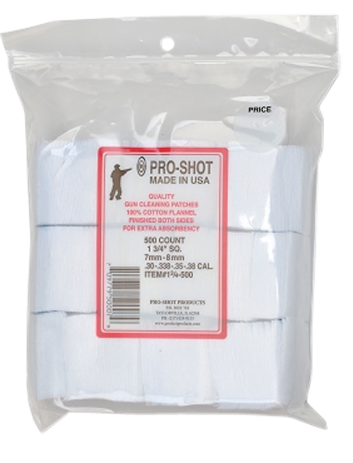 PRO-SHOT Patch 1.75" Cotton Flannel, 500 Pack, .38/6mm/7mm
