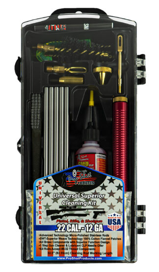 PRO-SHOT Premium Classic Universal Cleaning Kit for .22 Cal to 10 Gauge, Yellow Plastic Case