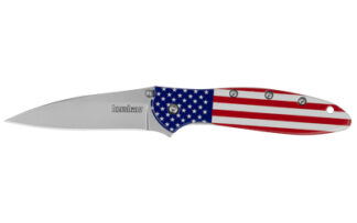 Kershaw Leek USA Flag EDC 3 in Assisted Opening Flipper Pocket Knife, Bead Blasted 14C28N