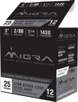 Migra Ammunition M-12S2-BB 12 Ga 3 in 1-1/4 oz #2-BB Steel Shot 25 rd