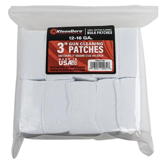 Kleen-Bore SuperShooter 12-16 GA . 3 in Square Cotton Flannel Cleaning Patches, 500-Pack