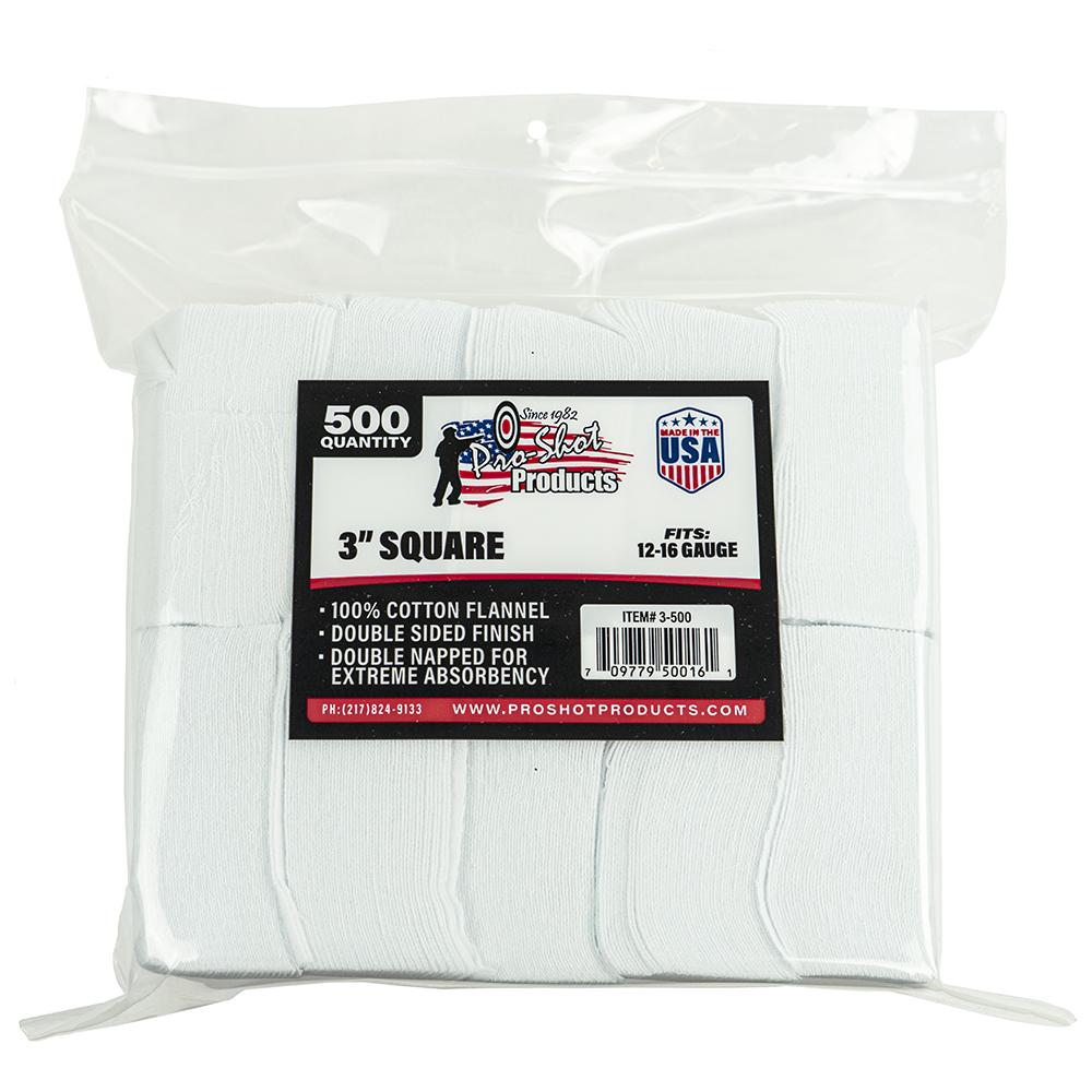 Pro-Shot 3 in Square 12-16 GA Cotton Flannel Gun Cleaning Patches, 500 Count