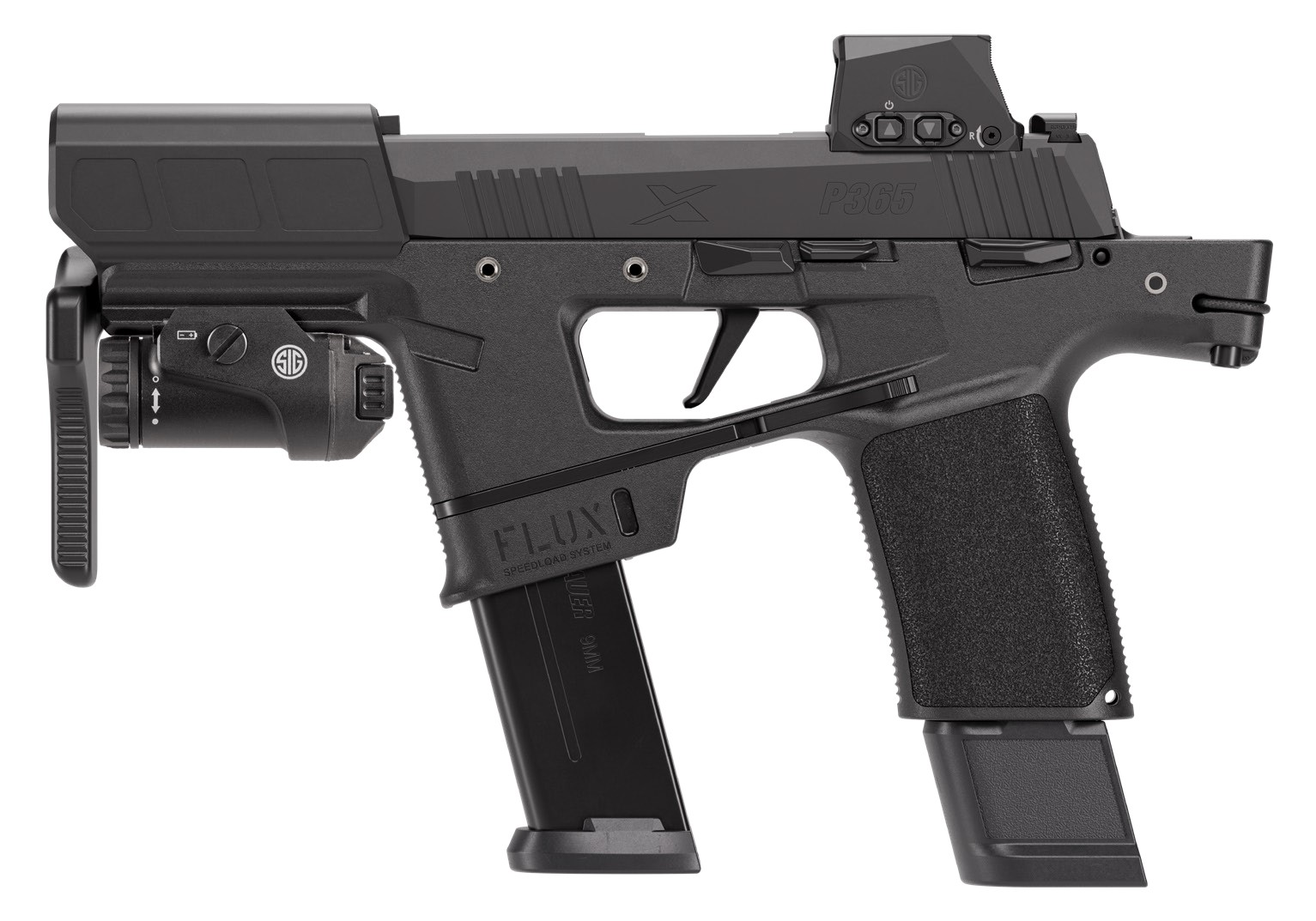 SIG Sauer P365 FLUX 9mm 6 in Semi-Auto Pistol, Black Nitron Finish, Manual Safety