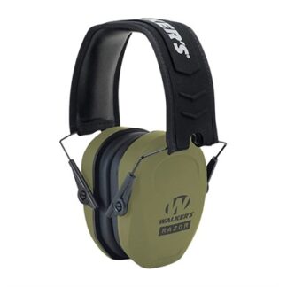 Walkers Razor Slim Passive Earmuff, 27 dB, Over-the-Head, OD Green/Black