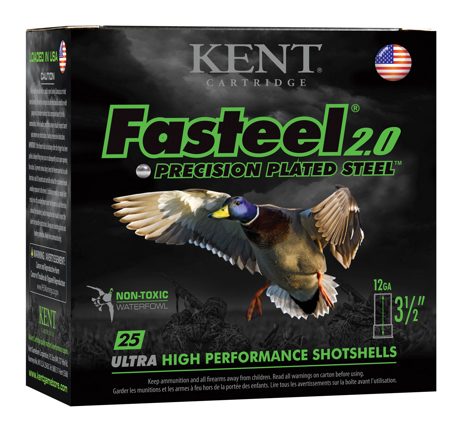 Kent Cartridge Fasteel 2.0 12 Gauge 3.50 in with #BBB Steel Shot, 1 3/8 oz, 25 Rounds/Box