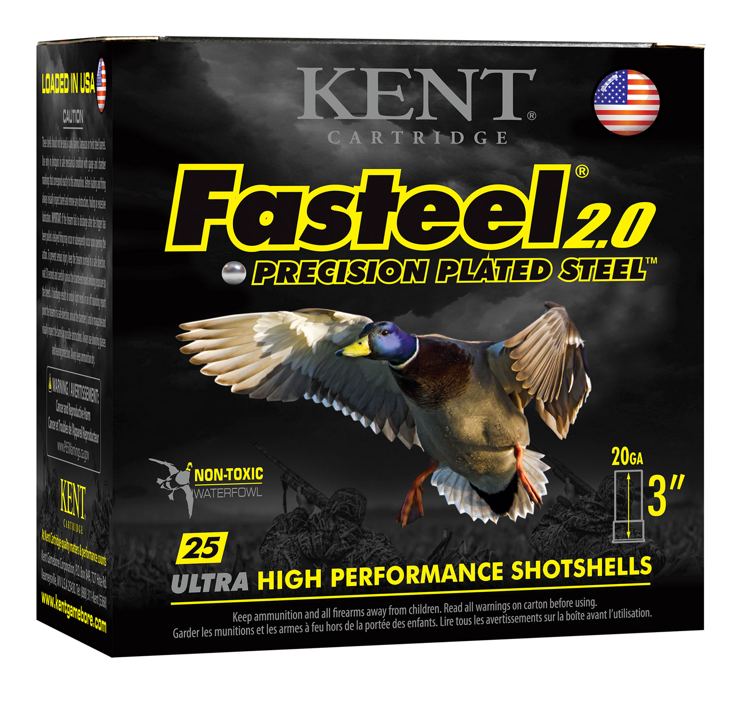 Kent Cartridge Fasteel 2.0 20 Gauge 3 in #4 Steel Shot, 7/8 oz, 25 Rounds