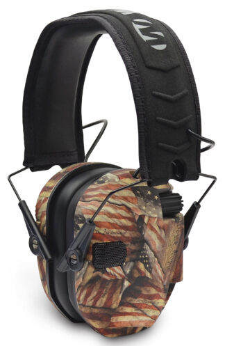 Walkers Razor Slim Electronic Earmuff, 23 dB, Over the Head, US Flag Finish