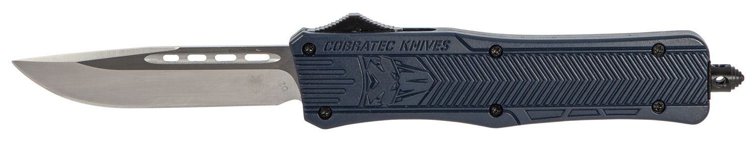Cobratec Knives CTK-1 Medium 3 in OTF Drop Point D2 Blade, Aluminum Handle, NYPD Blue