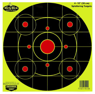 Birchwood Casey Dirty Bird 12 in Bullseye Paper Targets, Hanging (Black/Yellow), 25 Per Pkg