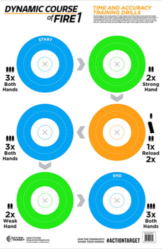 Action Target Game Series Dynamic Course of Fire 1 Hanging Paper Target, Blue/Green/Orange, 23 x 35 in, 100/Box