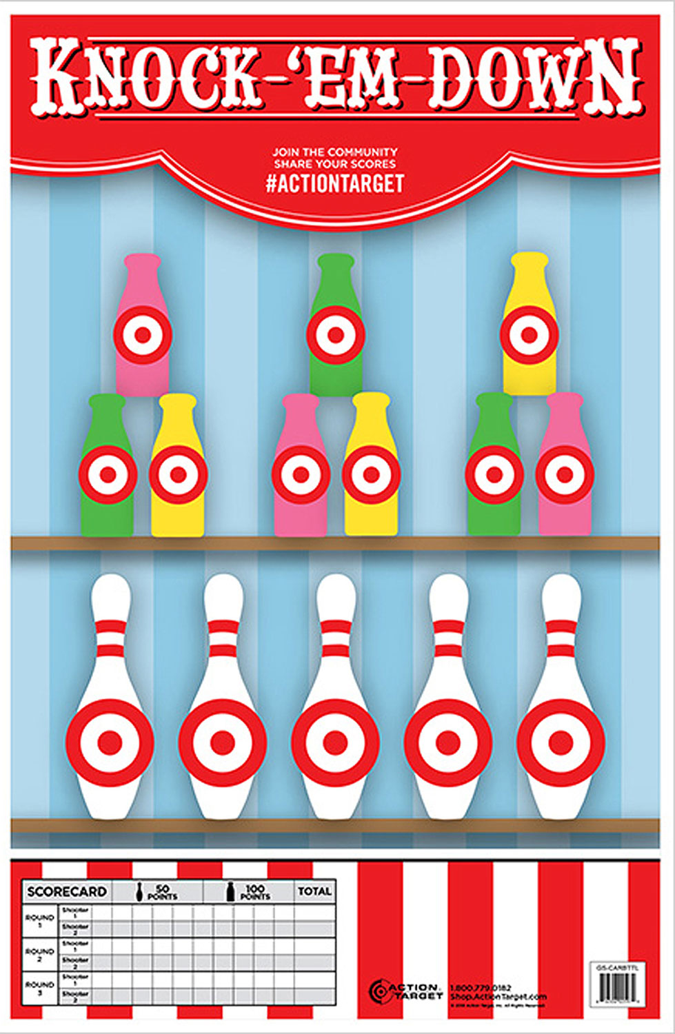 Action Target Knock-Em-Down Target Hanging Bottles/Pins 23 x 35 in 100 Per Box