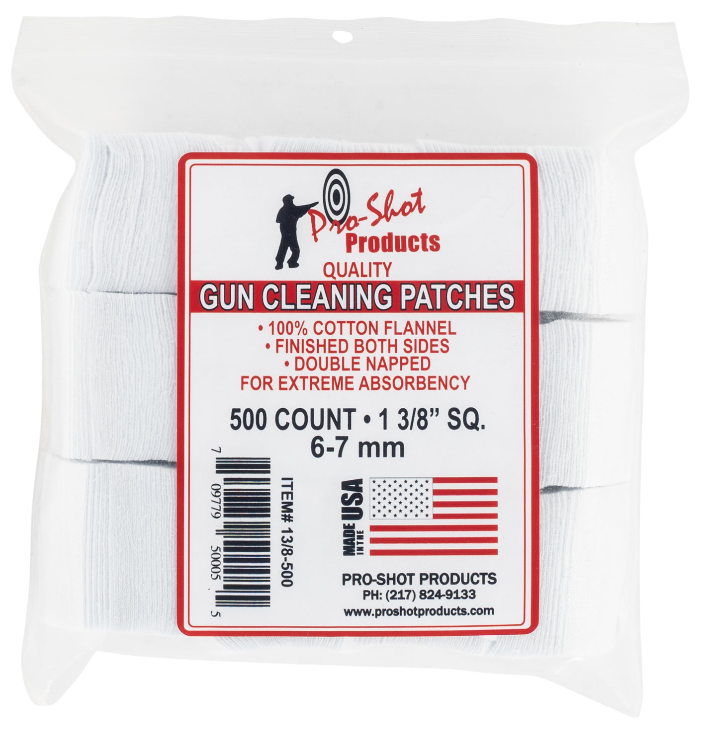 Pro-Shot 138500 6mm/7mm Cotton Flannel Cleaning Patches, 1.38 in, 500-Pack
