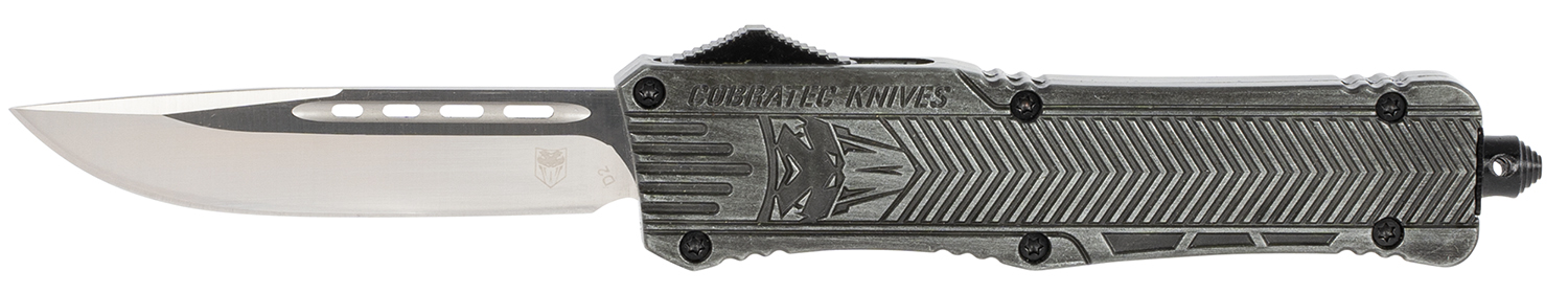 Cobratec Knives CTK-1 Large OTF Drop Point 3.75 in D2 Steel Blade Stonewashed Aluminum Handle