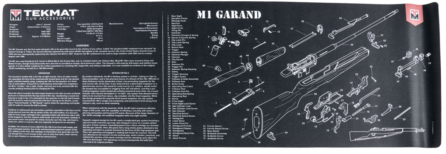 TekMat M1 Garand Cleaning Mat 12 in x 36 in Black/White Rubber