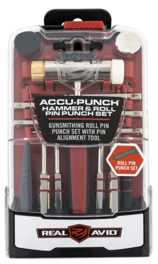 Real Avid Accu-Punch Hammer & Roll Pin Punch Set, Black/Red Steel Rubber Handle